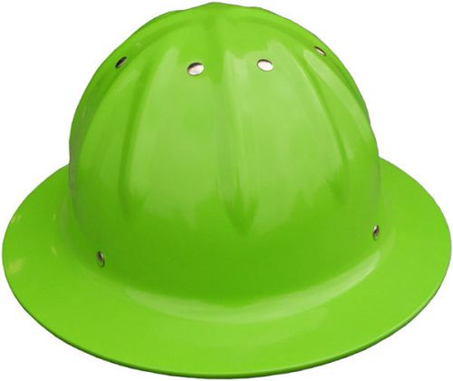 New!! aluminum hard hat &#034;hi viz green&#034; full brim lid with ratchet suspension for sale