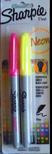 (2) pack of Sharpie Fine NEON Permanent Marker Pens PINK YELLOW Fluorescent