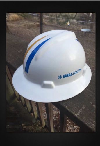 Bell South Linemans Helmet  Size Medium  White With Blue Logo hardhat
