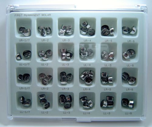 Stainless Steel Dental Crowns, Permanent Molars,  1st Perm Starter Kit,72 Crowns