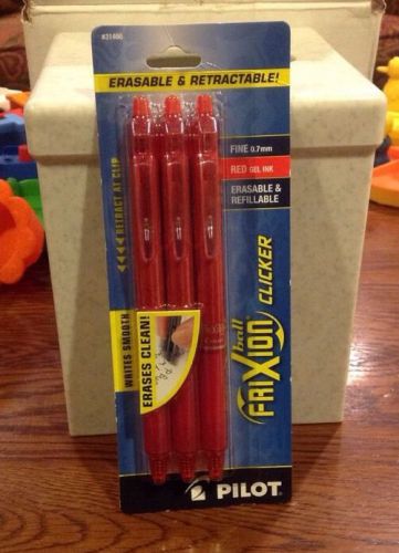 3 x Pilot FriXion Erasable CLICKER Rollerball PENS 0.7mm Tip Red (LFBK-23F-R)