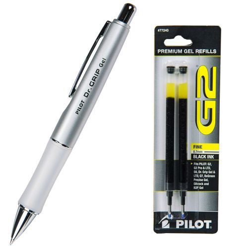 Pilot Dr Grip Gel With Refills, Platinum Finish, 0.7mm Fine Point, Black Gel Ink