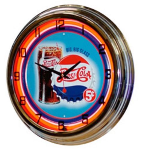 Pepsi &#034;Big Glass&#034; 5? Design 17&#034; Red Neon Wall Clock