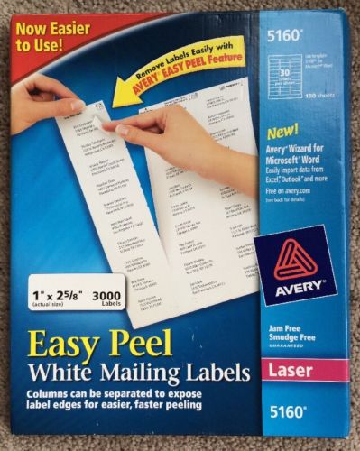 Avery 5160 White Mailing Labels Easy Peel, 1 x 2-5/8 in. Partial Box 3000 labels