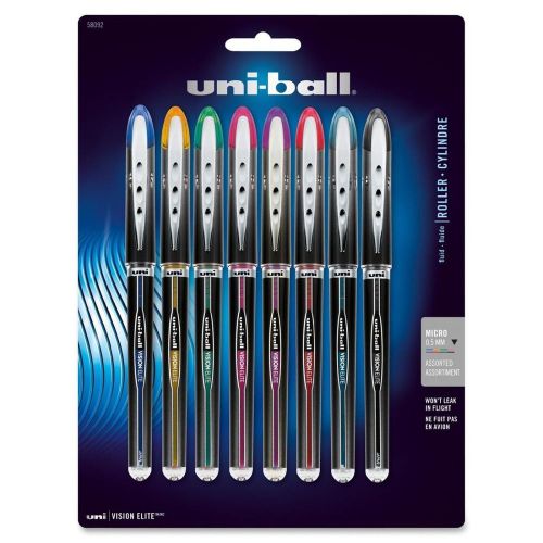 8 UNIBALL VISION ELITE MICRO FINE .5mm ROLLERBALL PENS Assorted Colors