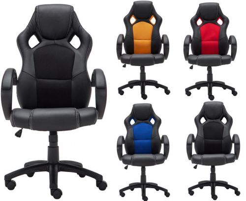 Racing Chair High-Back Leather Gaming Swivel Bucket Seat Computer Office Chair
