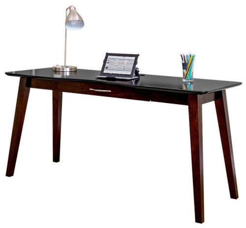 Black Top on Cherry Contemporary Writing Table with built-in Power Port
