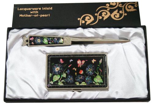 magnolia Business card holder case envelope letter opener knife gift #15