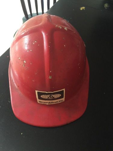 Vintage metal red hard hat helmet brown and root inc. rare! for sale