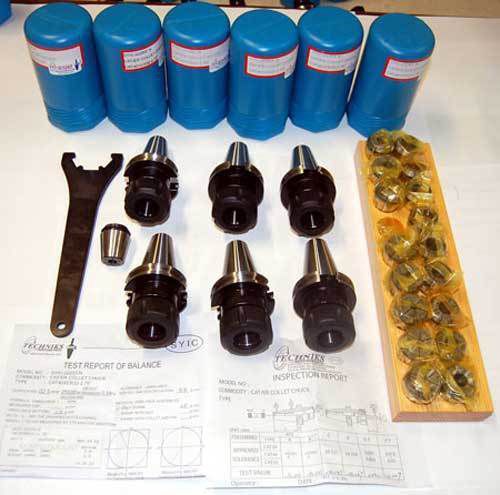 25 pc techniks cat 40 er 32-2.76&#034; cnc chuck kit-18 x coolant collet set,wrench for sale