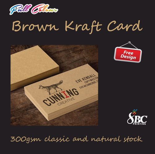 100 brown kraft business cards full colour printing on 300gsm stock for sale