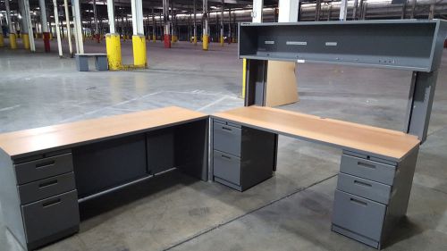 Knoll L Shaped Double Desk with Overhead Storage (Des006)