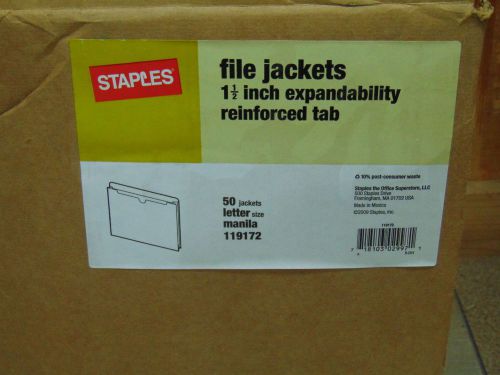 Staples Manila File Jackets with Reinforced Tab Letter 1 1/2&#034; Expansion 50/Box
