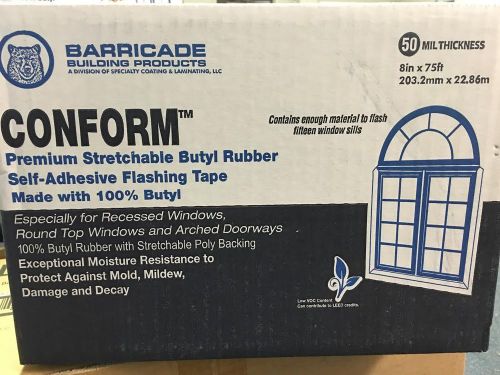 Barricade conform butyl rubber self-adhesive flashing tape 8&#034; x 75&#039; for sale