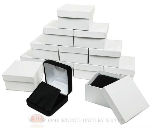12 piece black leather flap earring jewelry gift boxes 2 5/8&#034; x 2 5/8&#034; x 1 3/8 for sale