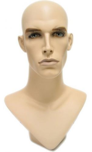Mn-175 v-neck male fleshtone mannequin head form with realistic colored features for sale