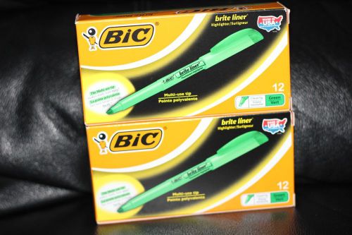BIC Brite Liner Highlighter with Chisel Tip 12 per Pack (Fluorescent Green) NEW