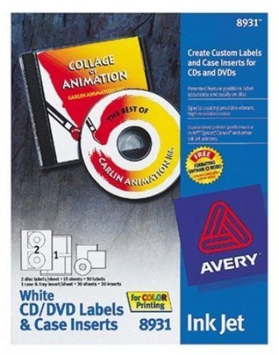 Avery 8931 InkJet Labels CD and DVD with Case Inserts (30 Sheets)