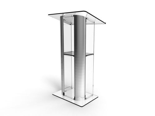 Clear Acrylic Plexiglass Podium Curved Aluminum Sides Pulpit Lectern 14307