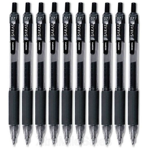 10 Pack Zebra SARASA Black Ink Gel Retractable Pens Medium Point (.7mm) Lefty
