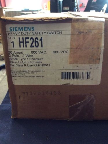 Siemens Heavy Duty HF261 30 Amp 600 Volt 2 Pole NEMA 1 Fusible