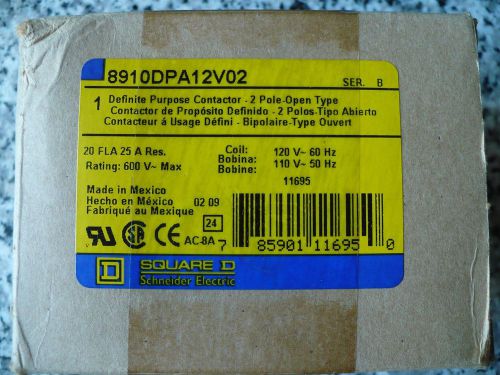 New square d contactor 8910dpa12v02, 2 pole 20/25 amps 120 vac coil for sale