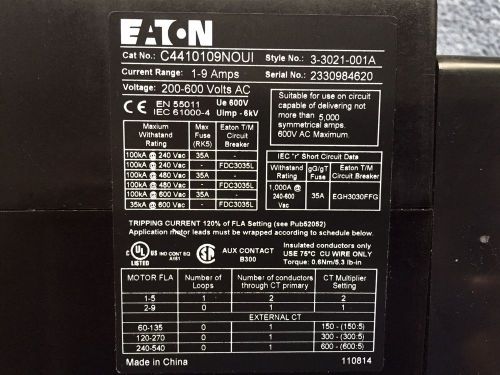 Eaton Insight Solid State Motor Overload 200-600 Volt 1 - 9A  C4410109NOUI