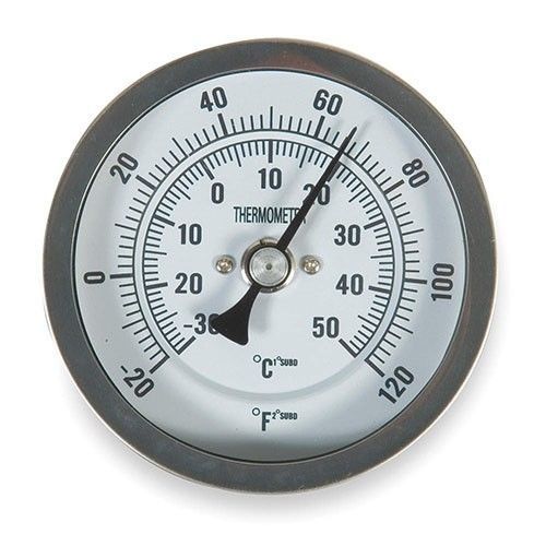 Bi-Metal Analog Dial Thermometer, 3&#034; Dial, 20 to 160 F (1NFY2)