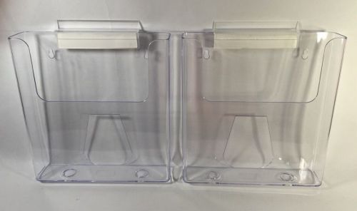 2 Clear Plastic Hanging Literature Racks Holders for Grid Wall / Screws 8.5 x 11