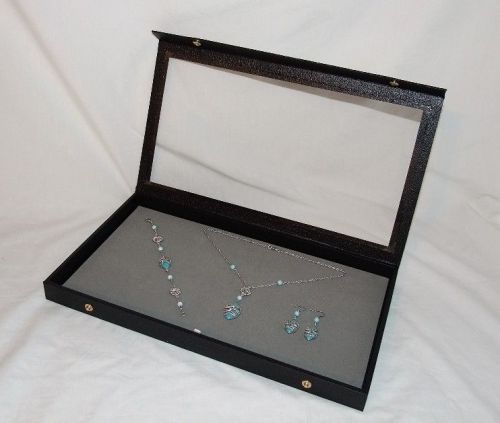 CLEAR TOP JEWELRY DISPLAY CASE WITH GRAY VELVET PAD