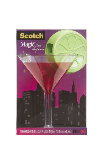 Scotch Magic Tape Dispenser Cosmo Martini Glass with Lime w tape Pen Holder Desk