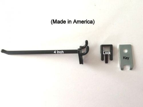 (20 pack) 4 inch locking black plastic peg hooks fit 1/8-1/4 pegboard 2 key incl for sale