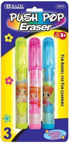 Bazic BAZIC Fancy Push-Pop Pencil Eraser, 3 Per Pack