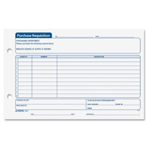 Tops TOPS Purchase Requisition Pad, 10 Lines, 5.5 x 8 Inches, 100 Sheets per
