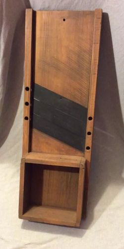 Vintage Three Blade Wooden Slaw Kraut Cabbage Shredder With Sliding Box