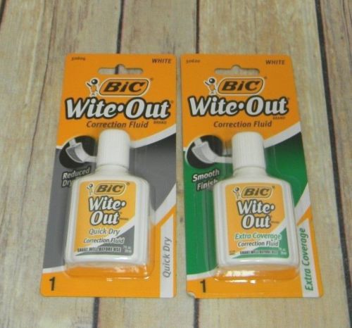2x Bic Wite/White Out Quick Dry  &amp; Extra Coverage Correction Fluid  .7 Fl Oz. Ea