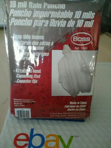 10 MIL Rain Poncho by Boss, Snap side seams, Attached hood, 9x7-082516120