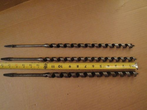 3 Long Augers Electrician Bell Hanger Wood Bits 2-5/8&#034;x18&#034; &amp; 1-3/4&#034;x18&#034; Long VG+