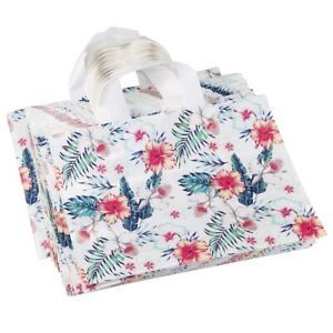 5X(50Pcs Shopping Portable Hand Plastic Bag Tropical Leaf Flower Plastic Bag for