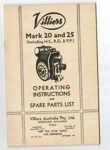 Orig 1957 Villiers Mark 20 &amp; 25 Stationary Engine Australian Instruction Manual