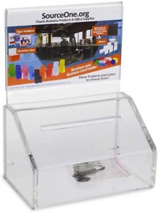 SOURCEONE.ORG Acrylic Heavy Duty Donation/Ballot Box with Lock and Sign Holder