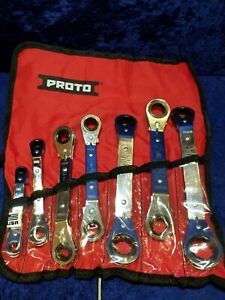 Proto 7pc Offset Reversible Ratcheting Double Box End Wrench Set 6 &amp; 12 Pt