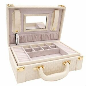 MISYLPH Multifunctional Two-Layer Woven Leather Jewelry Box Organizer with Ha...