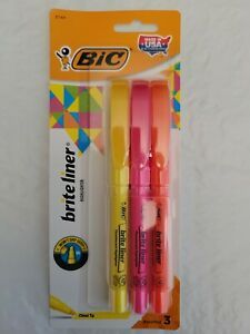 3 Bic Brite Liners Highlighters Chisel Tips Assorted Colors