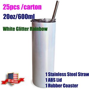 25pcs 20oz 600ml Sublimation Straight Skinny Tumbler Glitter Sparkling+ Straw