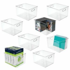 mDesign Plastic Storage Bin with Handles for Home Office, 8 Pack - Clear