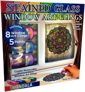 Joy of Coloring Zorbitz, Stained Glass Window Art Cling Kit DIY, 8 Clings &amp; 5