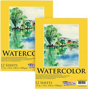 U.S. Art Supply 11&#034; x 14&#034; Premium Heavy-Weight Watercolor Painting Paper Pad, 14