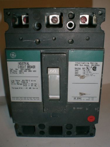 Ge ted134060 industrial circuit breaker, 60 amp, 250 vdc, 480 vac for sale