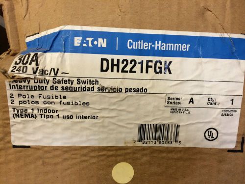 NEW CUTLER HAMMER DISCONNECT SWITCH DH221FGK 2P NEMA 1 240V 30A FUSIBLE